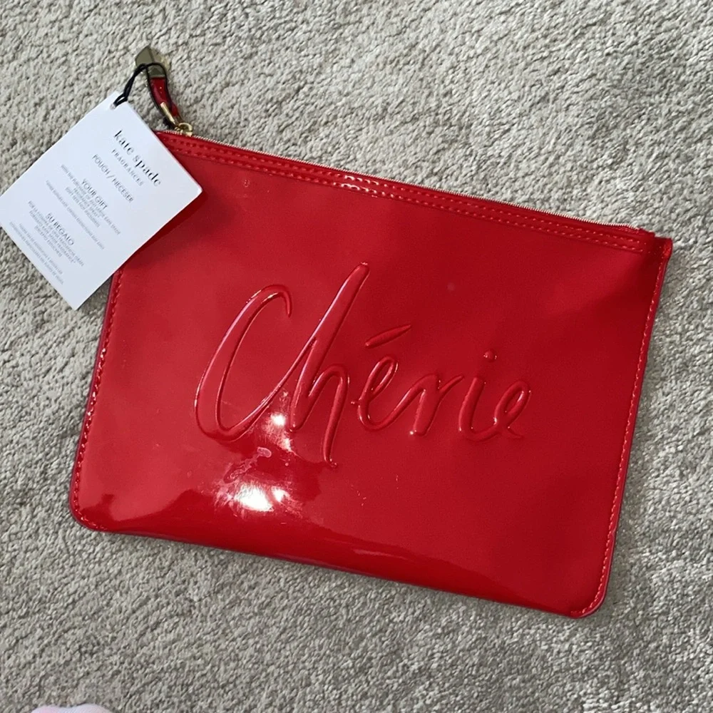 Kate Spade Fragrances Cherie Pouch red patent travel Bag‎ cosmetic Case ONLY New